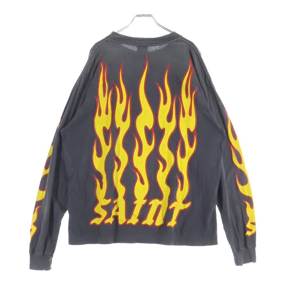 SAINT MICHAEL(セントマイケル) 24AW LS TEE / SOUL ON FIRE ヴィンテージ加工 長袖Tシャツ ロングスリーブカットソー ブラック SM-YS1-0000-012