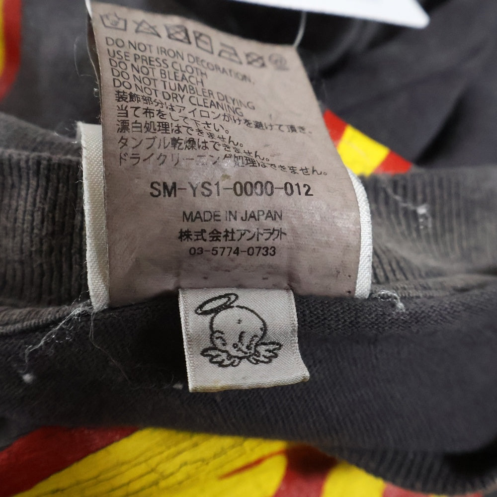 SAINT MICHAEL(セントマイケル) 24AW LS TEE / SOUL ON FIRE ヴィンテージ加工 長袖Tシャツ ロングスリーブカットソー ブラック SM-YS1-0000-012