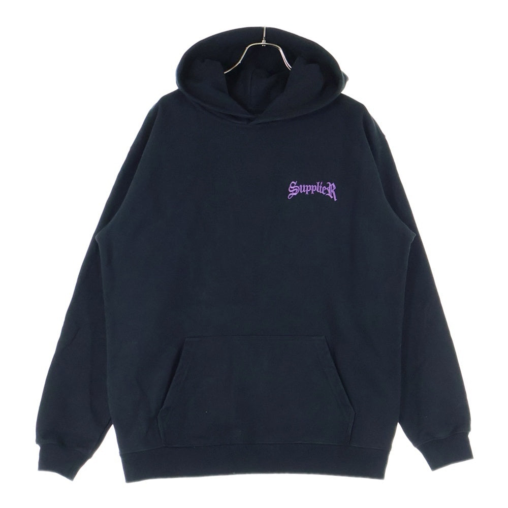 SUPPLIER(サプライヤ) Boxy Fit Cross Logo Hoodie ラインストーン クロスロゴ プルオーバーパーカー フーディー ブラック/パープル