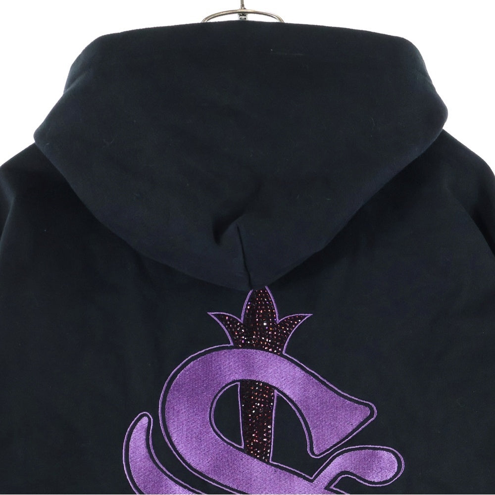 SUPPLIER(サプライヤ) Boxy Fit Cross Logo Hoodie ラインストーン クロスロゴ プルオーバーパーカー フーディー ブラック/パープル