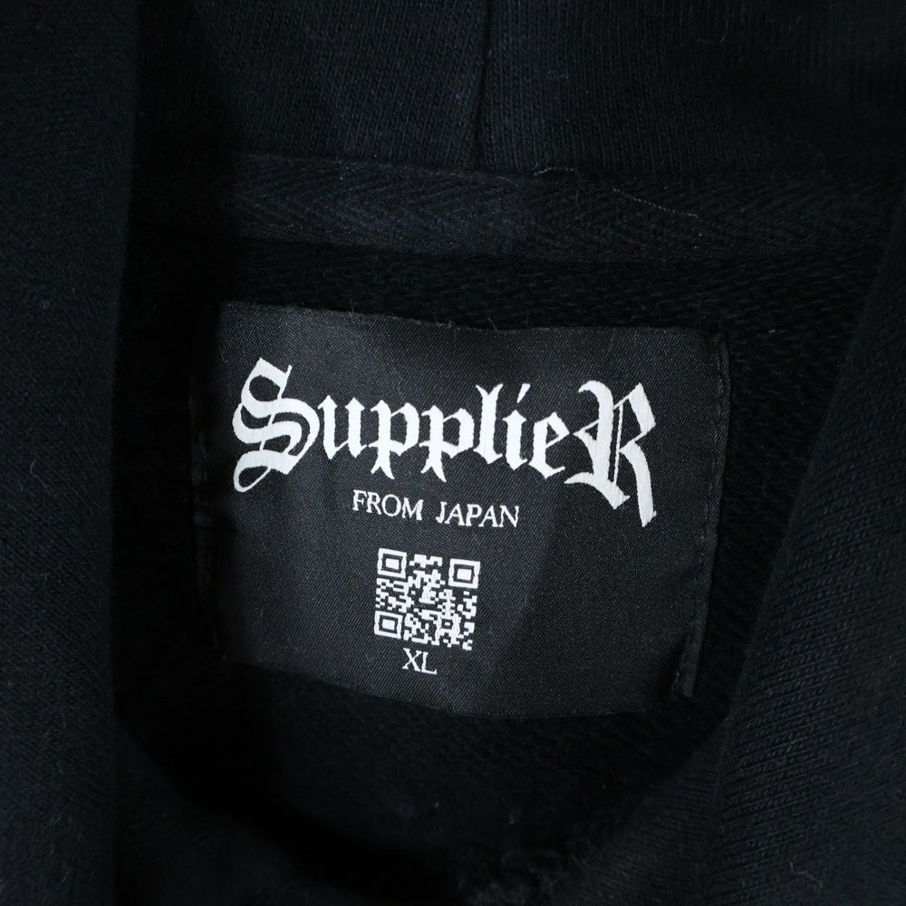 SUPPLIER(サプライヤ) Boxy Fit Cross Logo Hoodie ラインストーン クロスロゴ プルオーバーパーカー フーディー ブラック/パープル