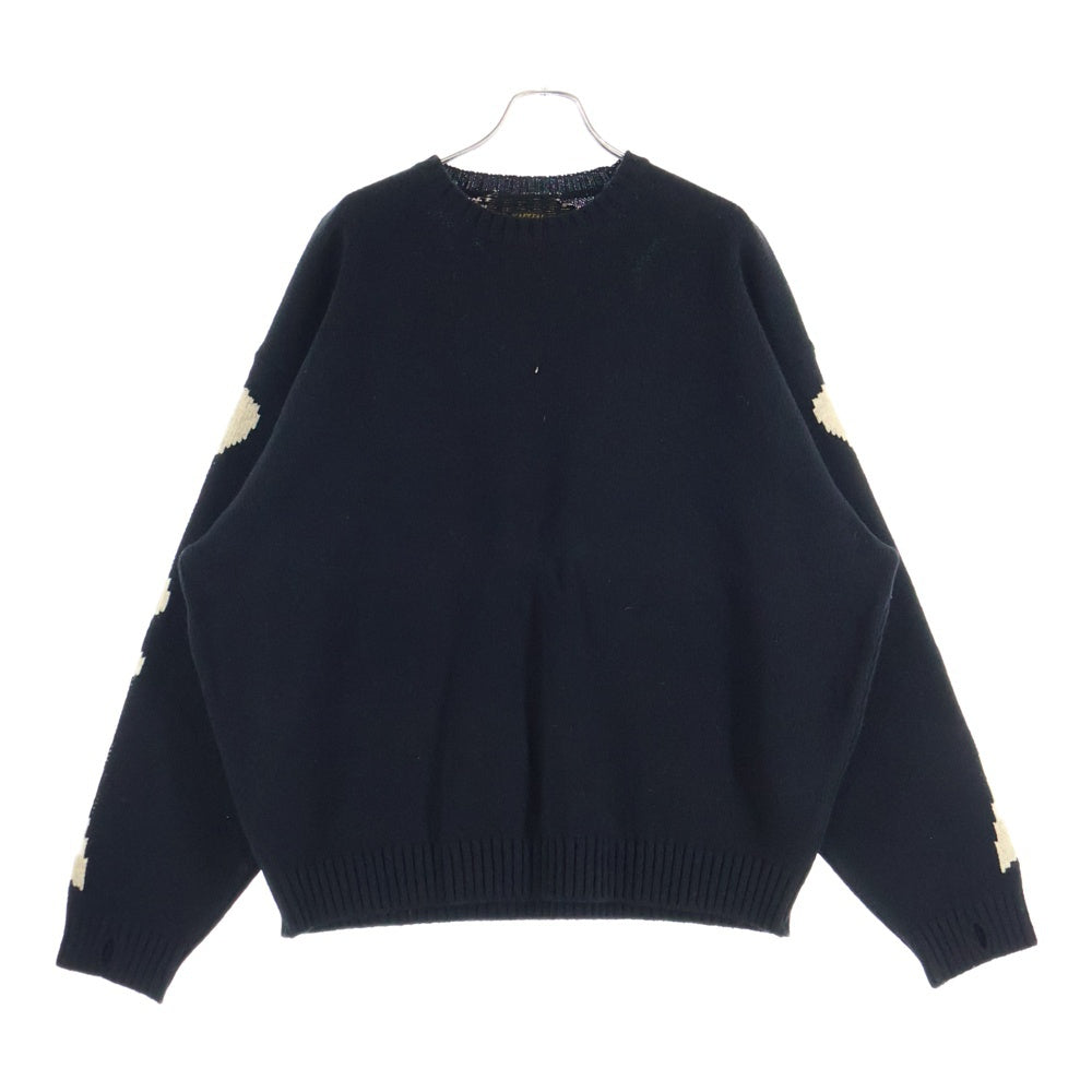 KAPITAL(キャピタル) 5G WOOL BONE SWEATER ウール クルーネックセーター ブラック EK-1537KNA