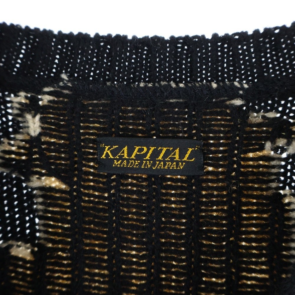 KAPITAL(キャピタル) 5G WOOL BONE SWEATER ウール クルーネックセーター ブラック EK-1537KNA
