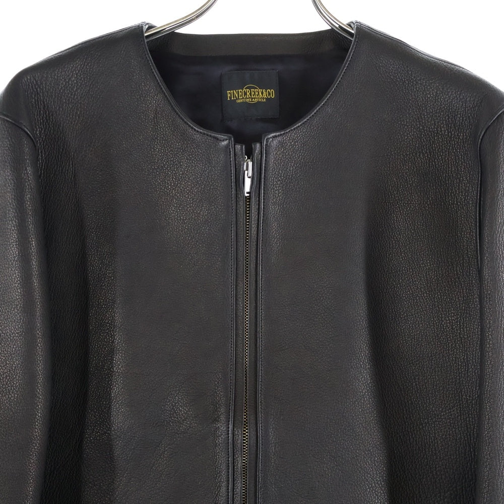 FINE CREEK LEATHERS(ファインクリークレザーズ) SINGLE RIDERS JACKET BUD DEER カラーレス シングルライダースジャケット ブラック ACJK041