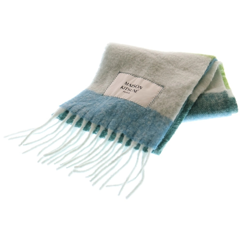 MAISON KITSUNE(メゾンキツネ) ALPACA STRIPE SCARF アルパカウール ロゴラベル フリンジ 大判 ストール スカーフ レディース NM0604WA0022