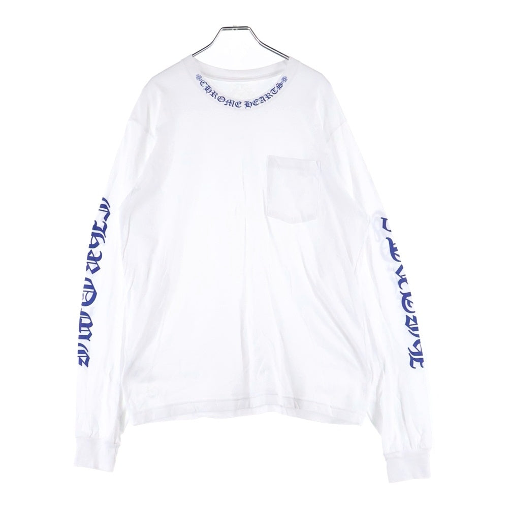 CHROME HEARTS(クロムハーツ) Neck Logo ネックロゴ アームプリント ロングスリーブ L/S 長袖 ポケットTシャツ カットソー ホワイト/ブルー