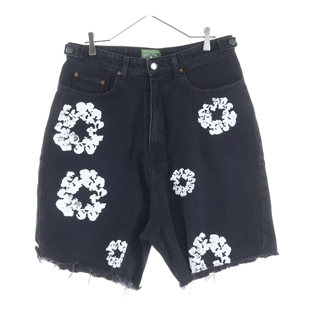 DENIM TEARS(デニムティアーズ) Denim Half Pants デニムハーフ パンツ フラワーロゴ ブラック