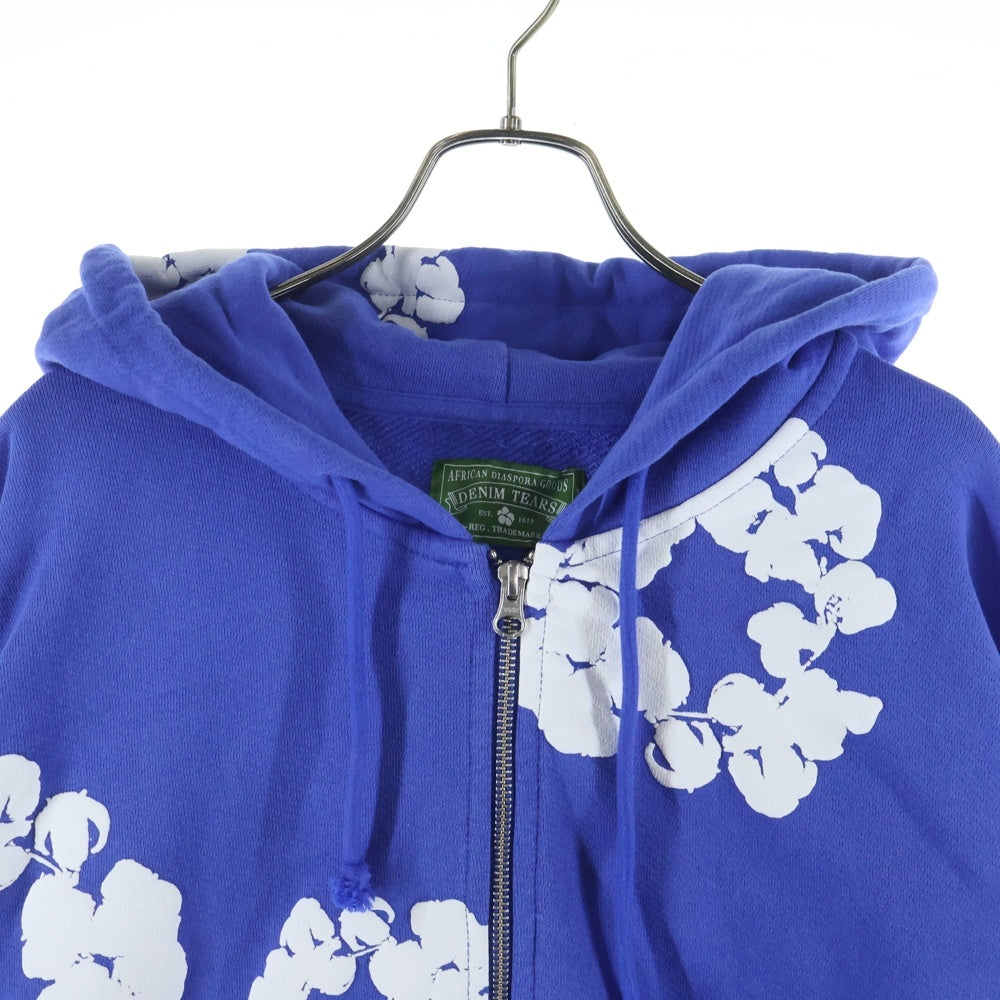 DENIM TEARS(デニムティアーズ) COTTON WREATH ZIP UP HOODIE コットン フラワージップアップパーカー ブルー