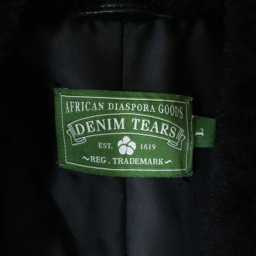 DENIM TEARS(デニムティアーズ) 24AW Leather Coat レザーロングコート ボア フラワー ブラック