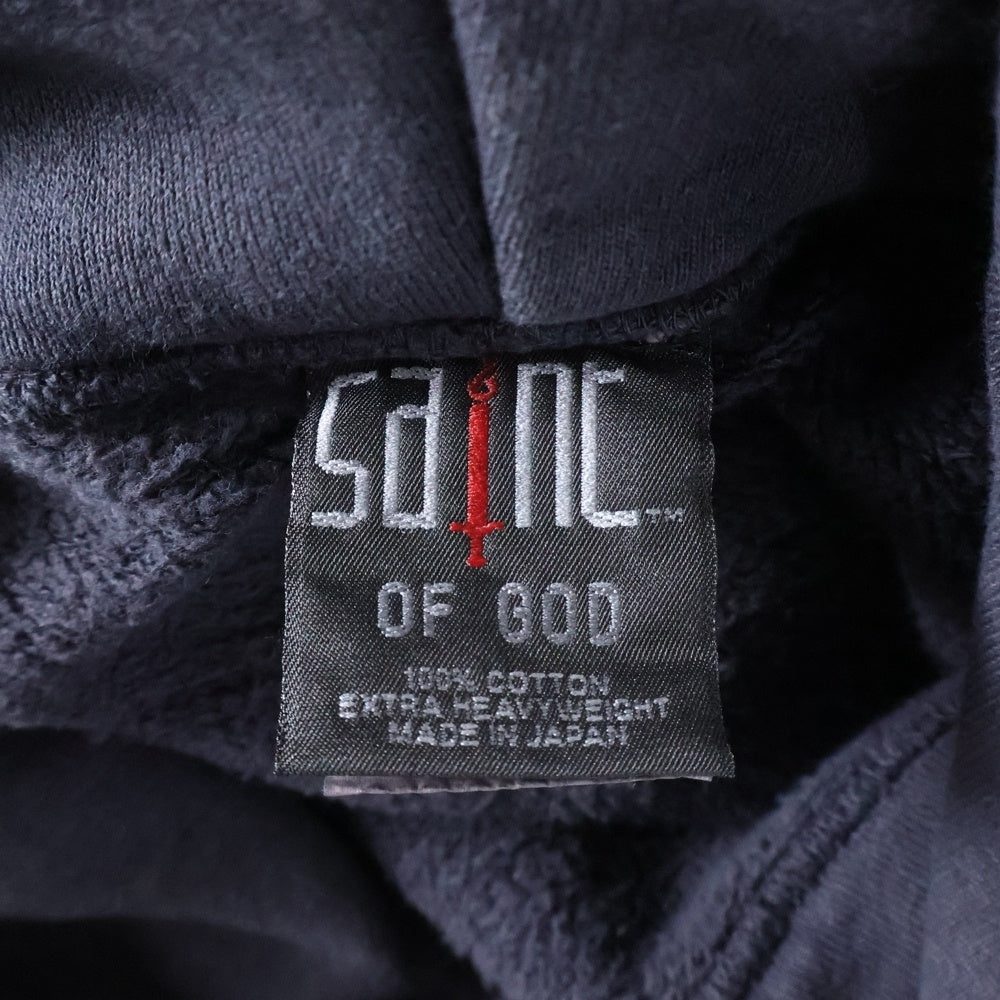 SAINT MICHAEL(セントマイケル) 25SS ×FEAR OF GOD SNT OF GOD FG_HOODIE フィアオブゴッド VINTAGE加工 両面プリント スウェット プルオーバーパーカー グレー SM-HR8-0000-C03