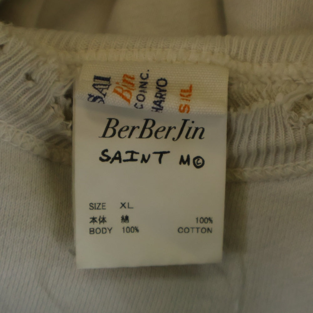 SAINT MICHAEL(セントマイケル) 25SS×BerBerjin BJ CREW NECK SWEAT ベルベルジン フロント染み込みプリント ダメージ加工 クルーネックスウェット ホワイト SM-HR8-0000-C38