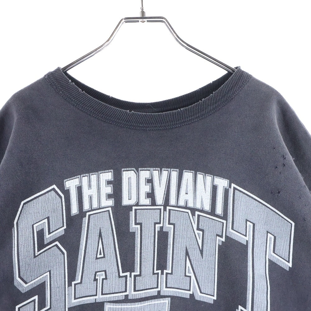 SAINT MICHAEL(セントマイケル) 25SS CRW-N SWEAT THE DEVIANT ヴィンテージ加工ロゴスウェットトレーナー ブラック SM-HR8-0000-045