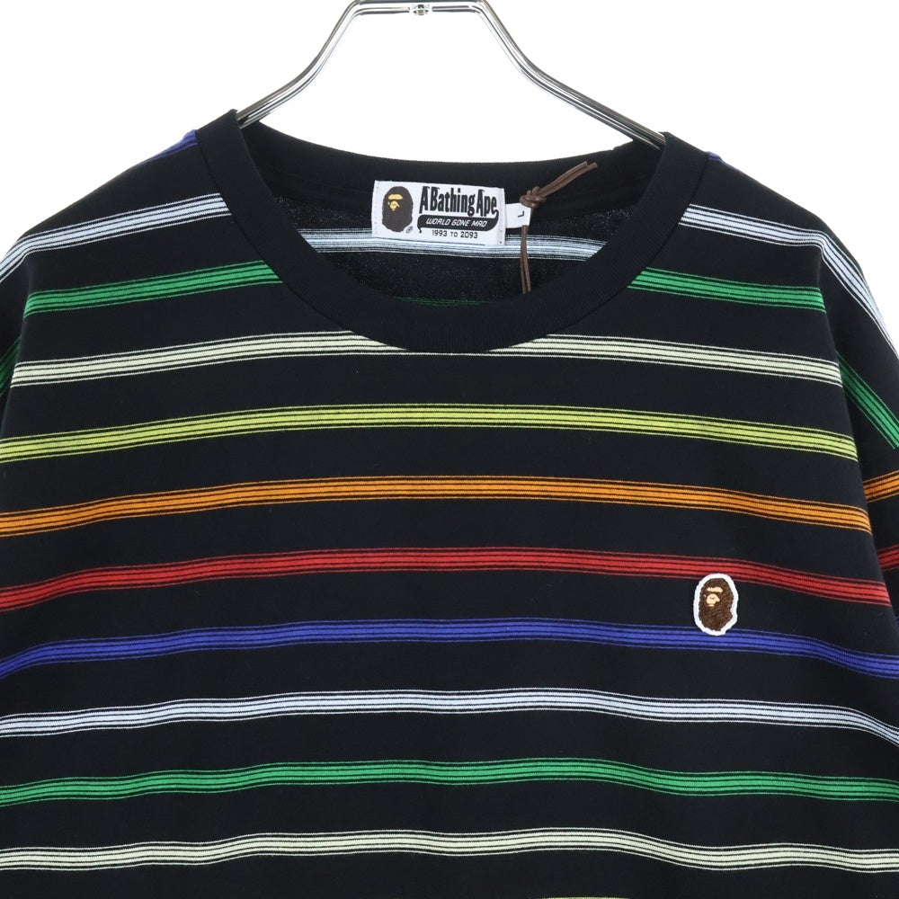 A BATHING APE(アベイシングエイプ) GRADIENT RAINBOW レインボーストライプ 長袖Tシャツ カットソー ブラック 001LTM301303M
