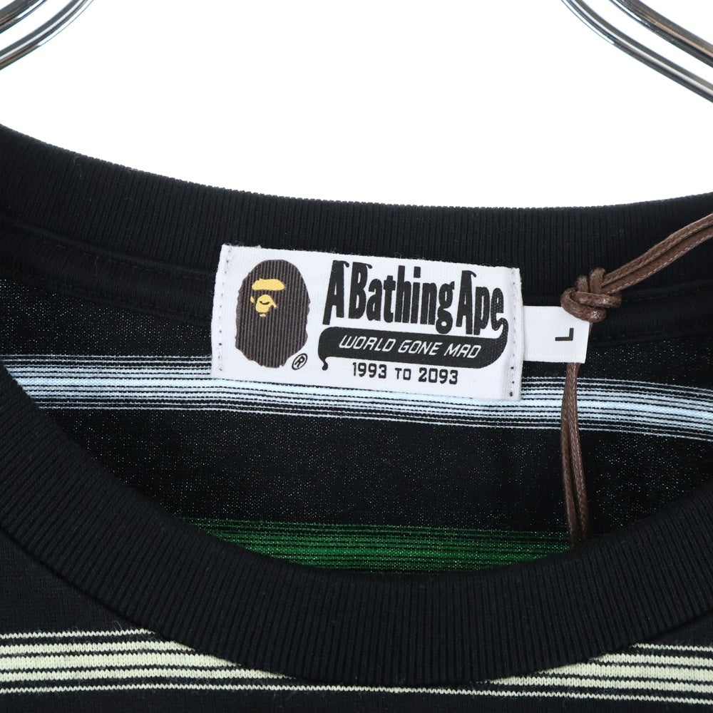 A BATHING APE(アベイシングエイプ) GRADIENT RAINBOW レインボーストライプ 長袖Tシャツ カットソー ブラック 001LTM301303M