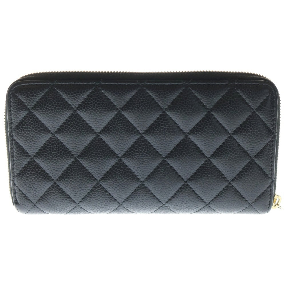 CHANEL(シャネル) ココマーク キャビアスキン クラシック ラウンドファスナー 長財布 ブラック レディース