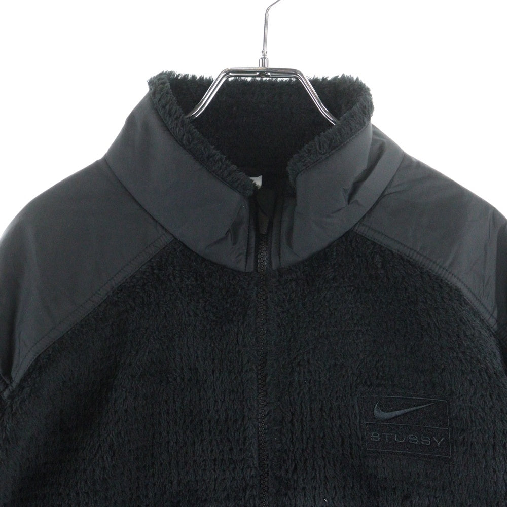 STUSSY(ステューシー) 25AW×NIKE FULL ZIP FLEECE ナイキ ロゴ刺繍 ジップアップブルゾン フリースジャケット ブラック HQ8524-010