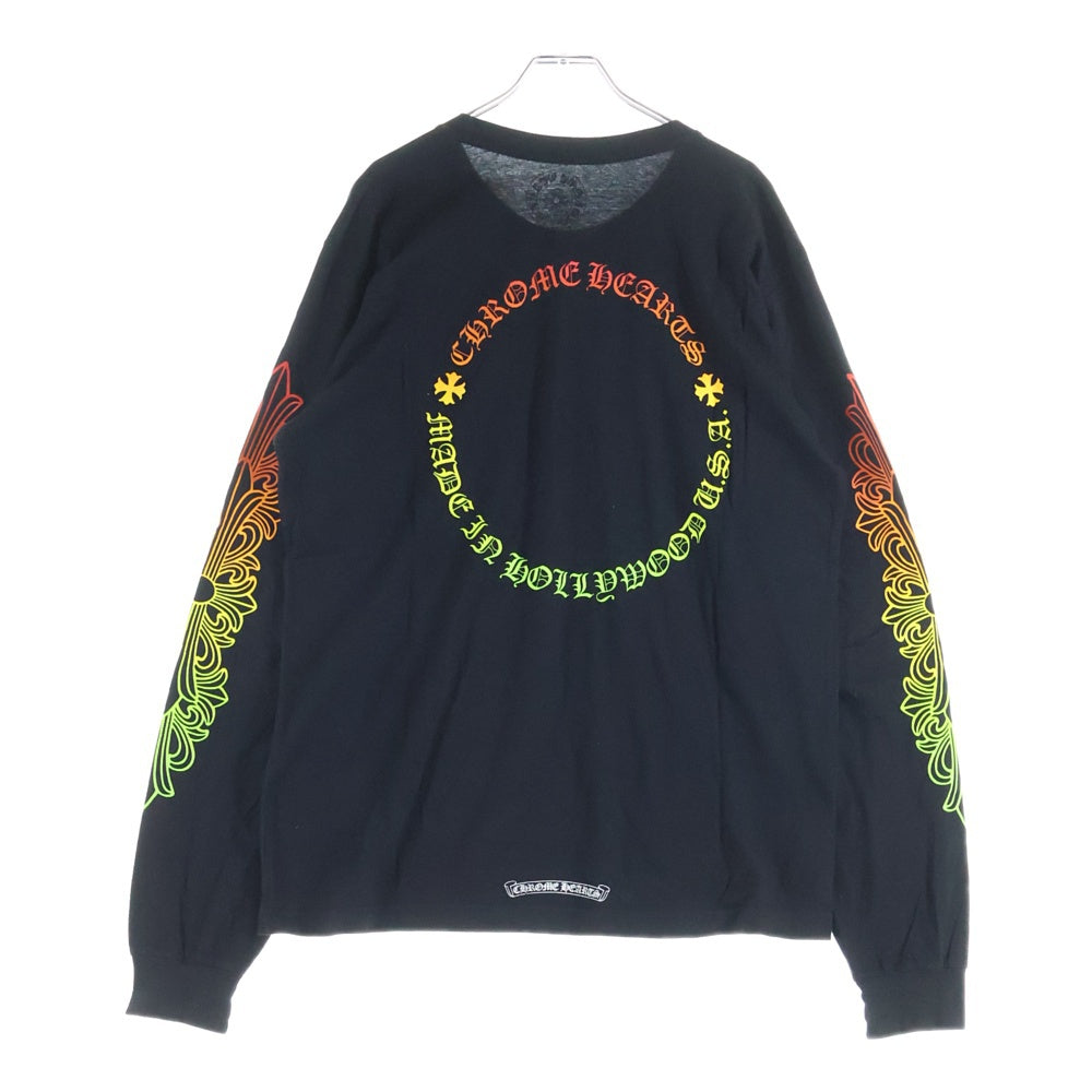 CHROME HEARTS(クロムハーツ) FLRL CRS HORSESHOE LS TEE 袖フローラル ホースシュー マルチカラー ロゴプリント クルーネック ロングスリーブ 長袖Tシャツ カットソー ブラック