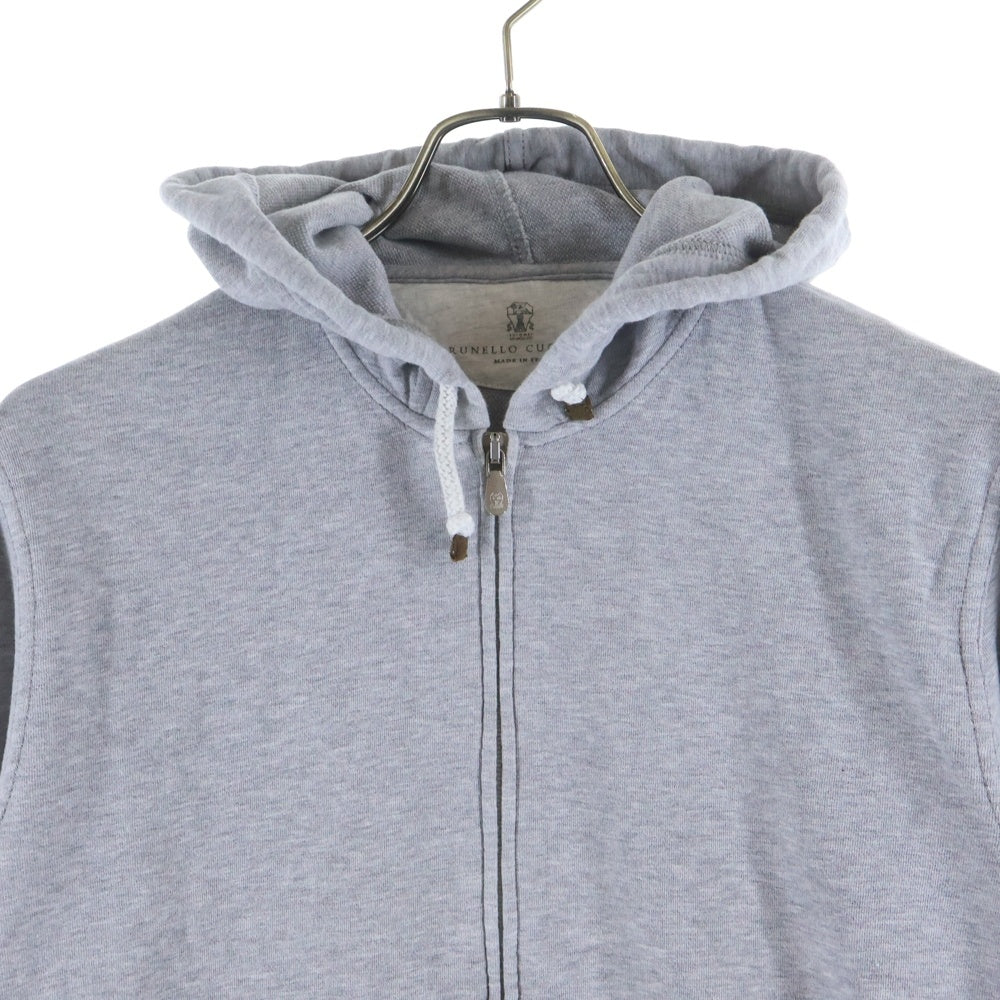 BRUNELLO CUCINELLI(ブルネロクチネリ) ジップアップパーカー ダブルジップ ドローストリングフード コットン グレー