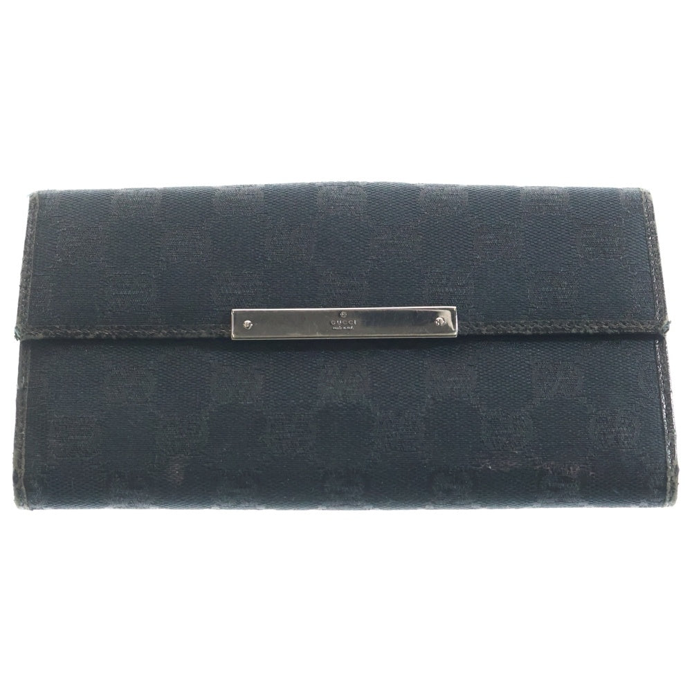 GUCCI(グッチ) GGキャンバス ロングウォレット 二つ折り長財布 ブラック レディース