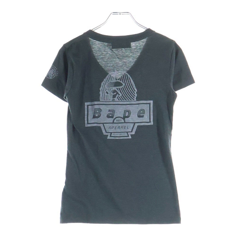 A BATHING APE(アベイシングエイプ) APEAREL 両面プリント Vネック 半袖Tシャツ カットソー ブラック レディース