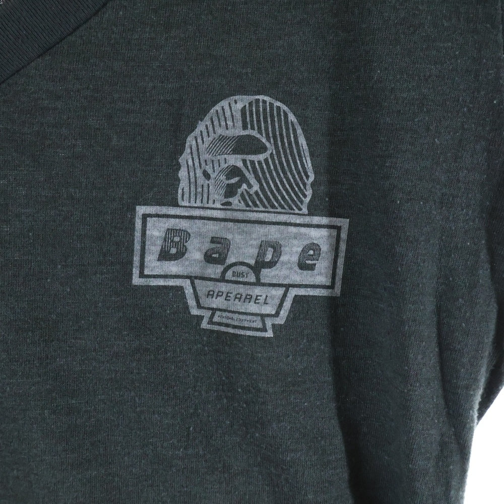 A BATHING APE(アベイシングエイプ) APEAREL 両面プリント Vネック 半袖Tシャツ カットソー ブラック レディース
