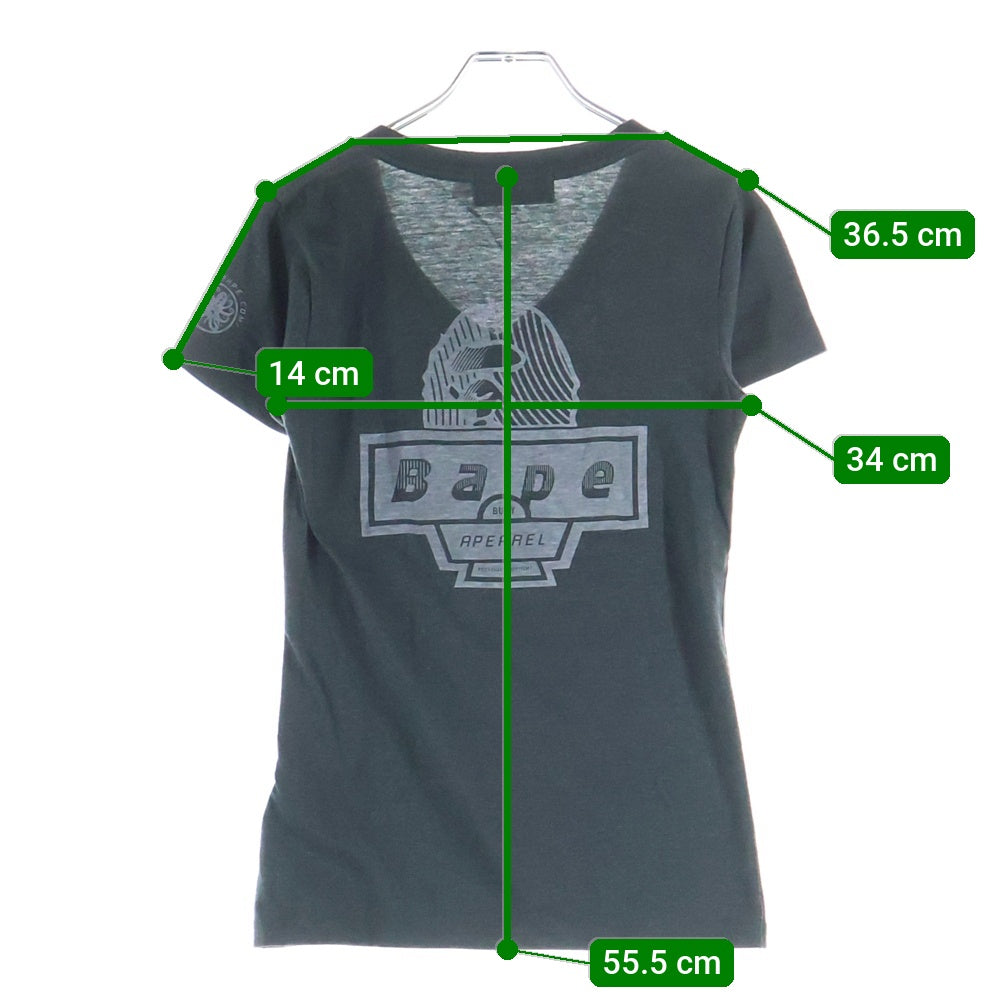 A BATHING APE(アベイシングエイプ) APEAREL 両面プリント Vネック 半袖Tシャツ カットソー ブラック レディース