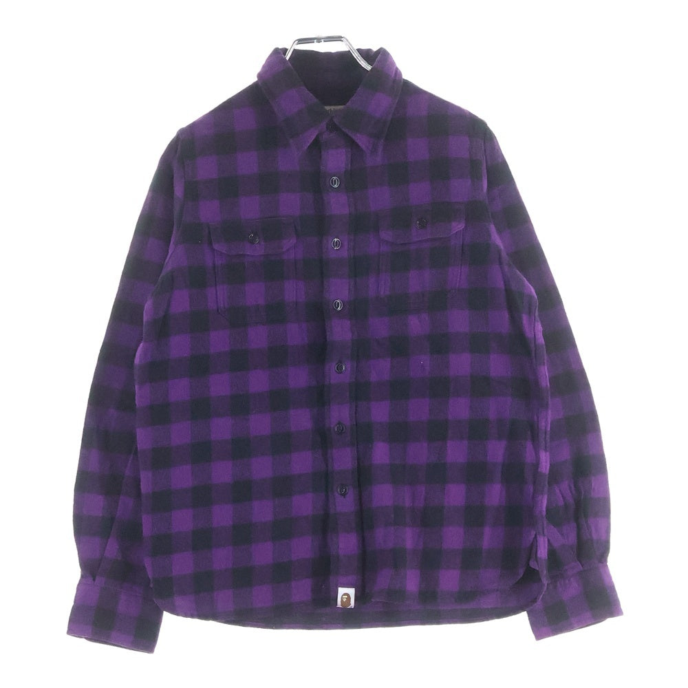 A BATHING APE(アベイシングエイプ) コットン チェック柄 ポケット 長袖シャツ パープル レディース
