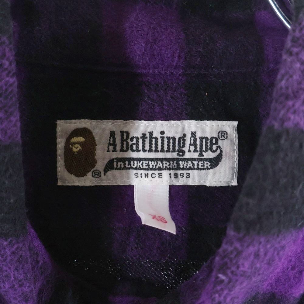 A BATHING APE(アベイシングエイプ) コットン チェック柄 ポケット 長袖シャツ パープル レディース