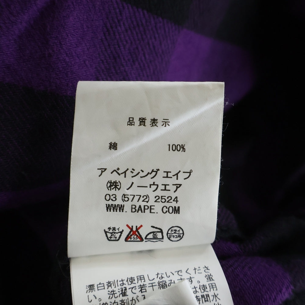 A BATHING APE(アベイシングエイプ) コットン チェック柄 ポケット 長袖シャツ パープル レディース