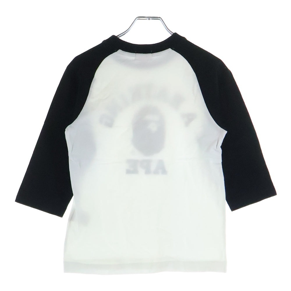 A BATHING APE(アベイシングエイプ) フロントプリント ラグランTシャツ カットソー ブラック/ホワイト レディース