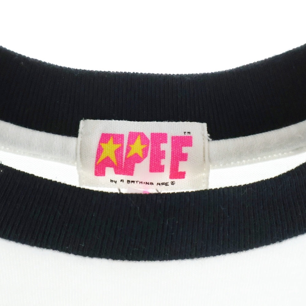 A BATHING APE(アベイシングエイプ) フロントプリント ラグランTシャツ カットソー ブラック/ホワイト レディース