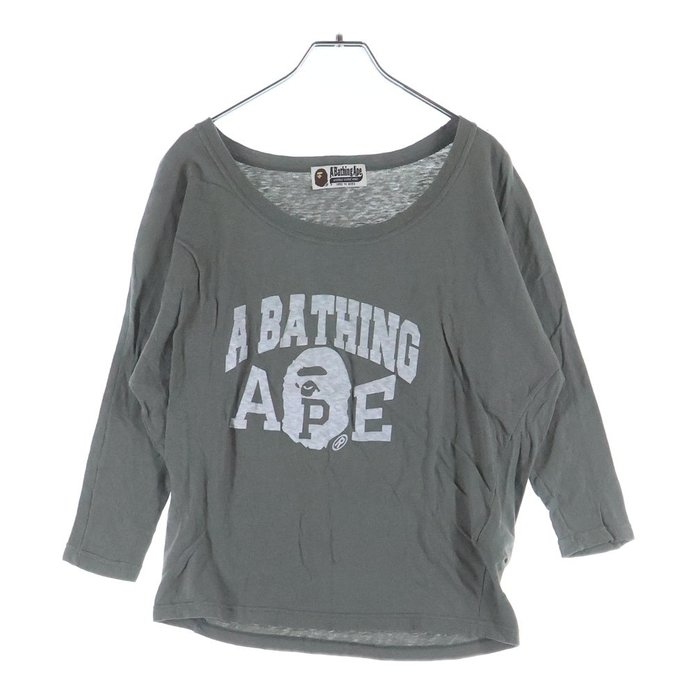 A BATHING APE(アベイシングエイプ) フロントプリント 七分丈 Tシャツ カットソー グレー レディース 1860-211-502