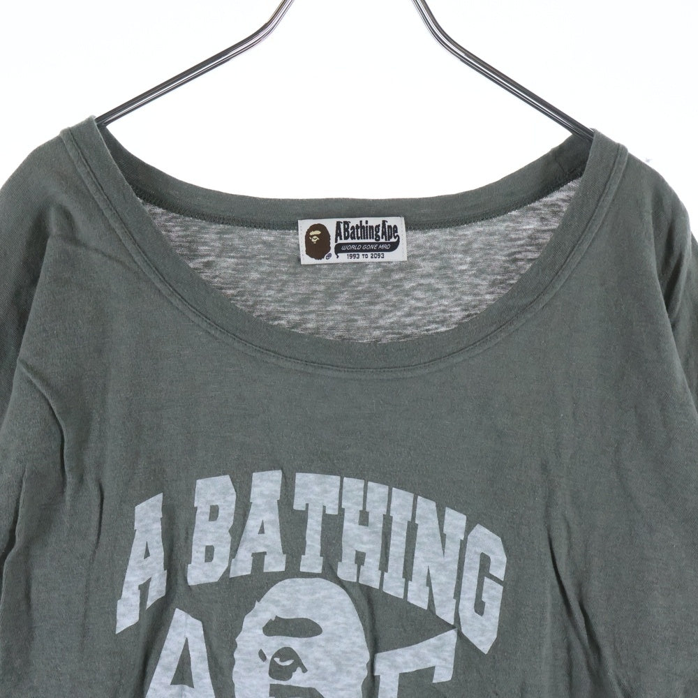A BATHING APE(アベイシングエイプ) フロントプリント 七分丈 Tシャツ カットソー グレー レディース 1860-211-502
