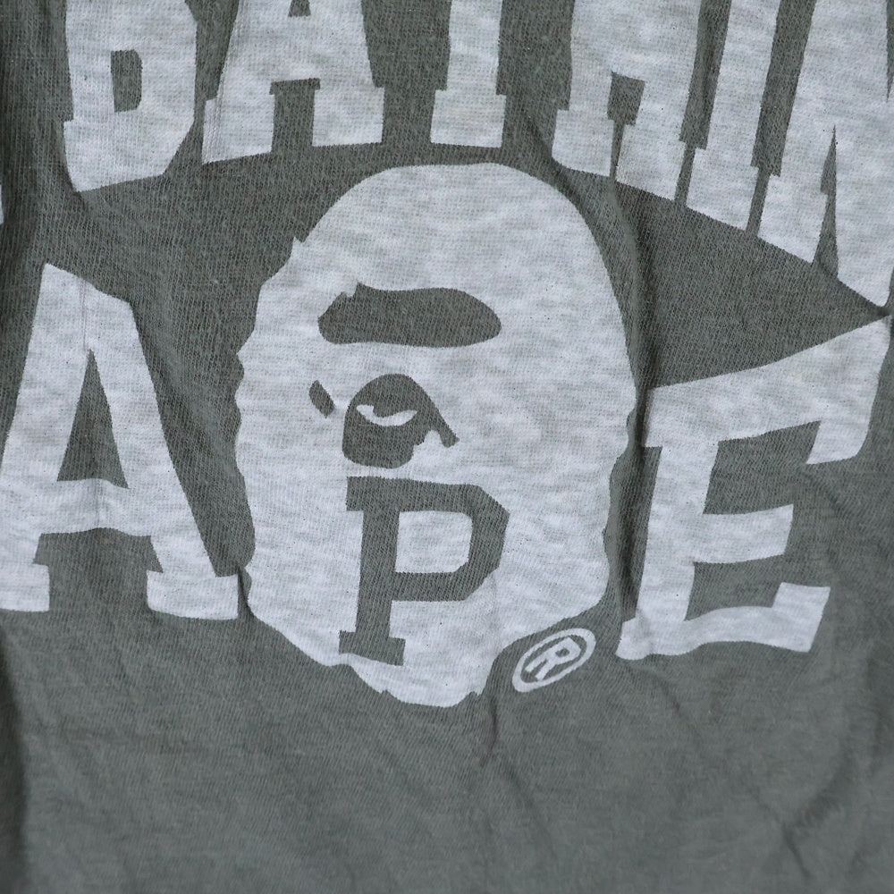 A BATHING APE(アベイシングエイプ) フロントプリント 七分丈 Tシャツ カットソー グレー レディース 1860-211-502