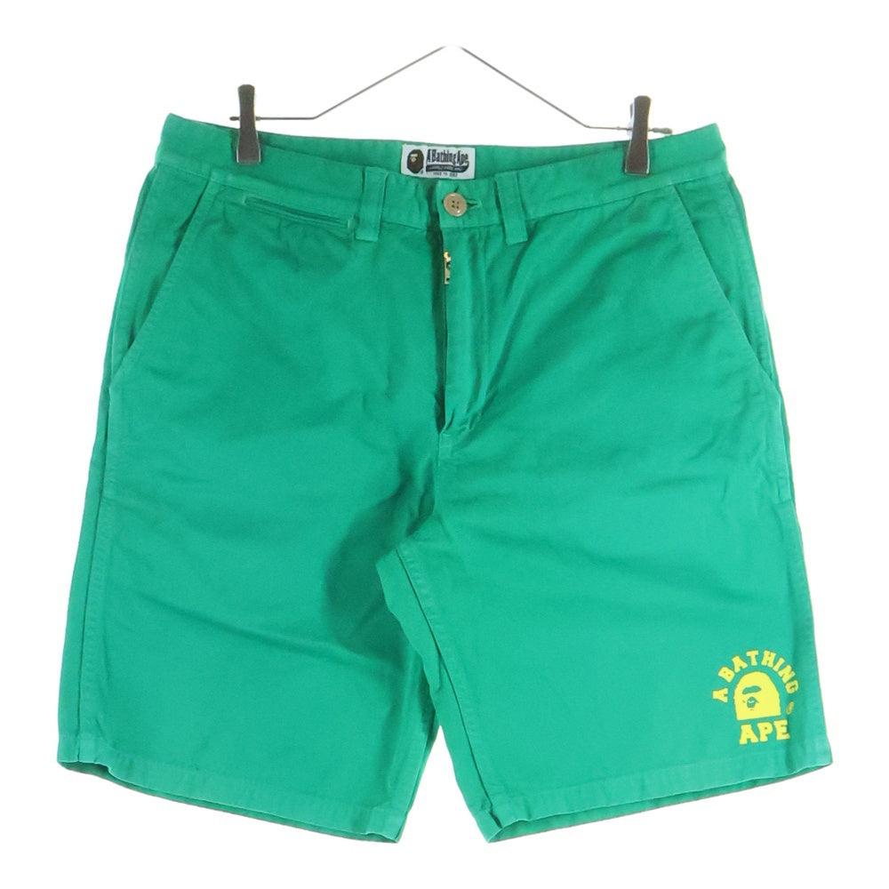 A BATHING APE(アベイシングエイプ) コットン フロントプリント ハーフパンツ ショーツ グリーン 001SP0301005X