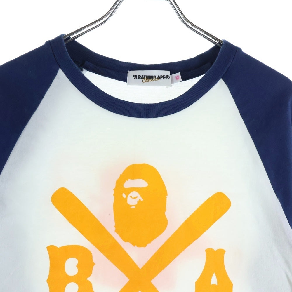 A BATHING APE(アベイシングエイプ) フロントプリント ラグランTシャツ カットソー ネイビー/ホワイト レディース