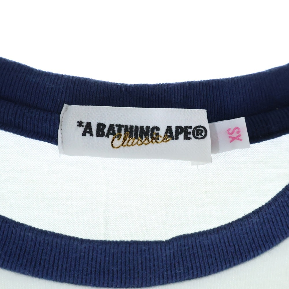 A BATHING APE(アベイシングエイプ) フロントプリント ラグランTシャツ カットソー ネイビー/ホワイト レディース