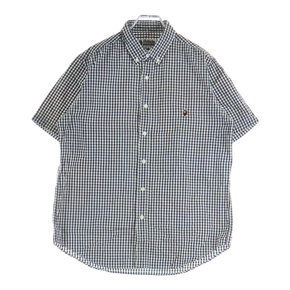 A BATHING APE(アベイシングエイプ) フロントロゴ コットン ギンガムチェック柄 半袖シャツ ブラック