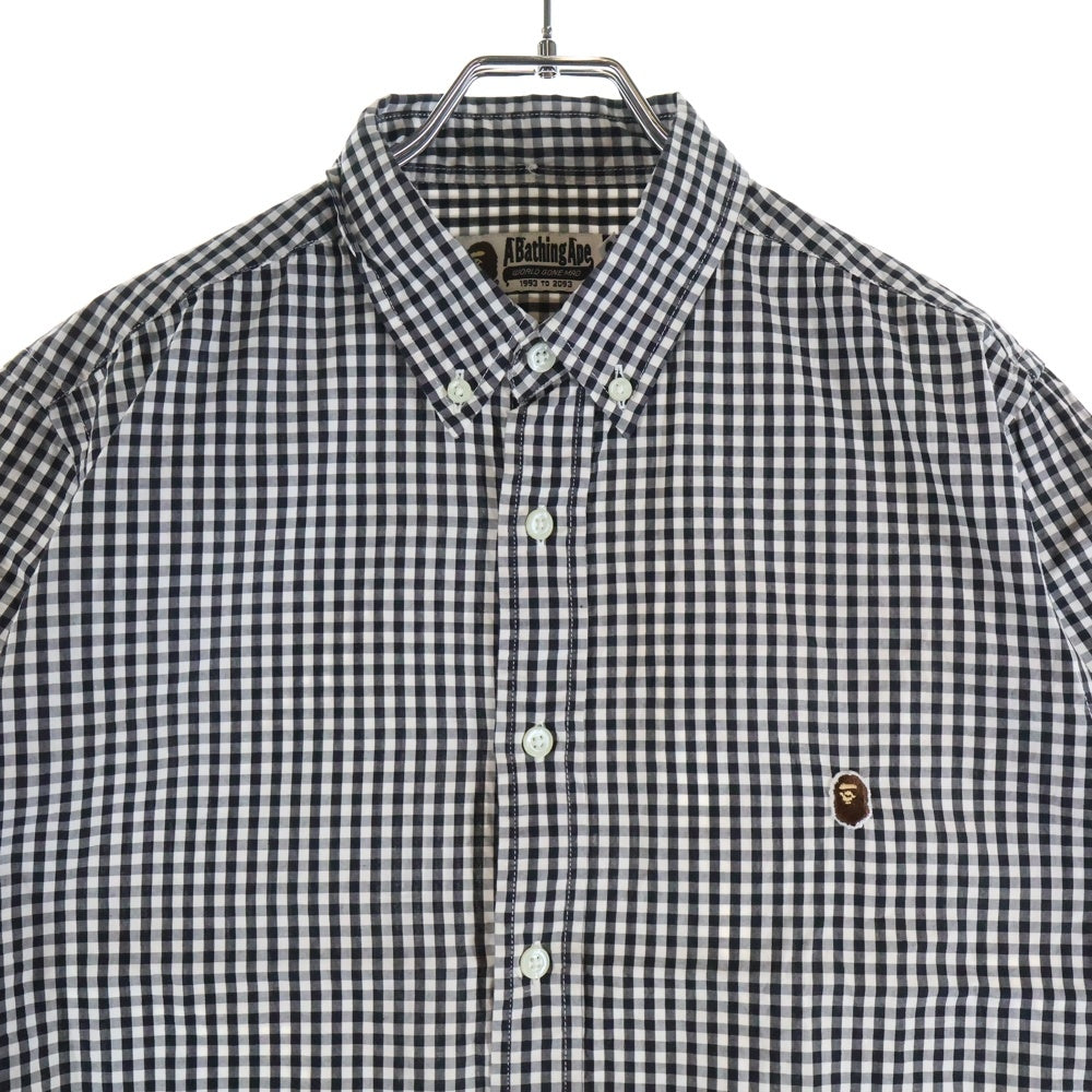A BATHING APE(アベイシングエイプ) フロントロゴ コットン ギンガムチェック柄 半袖シャツ ブラック