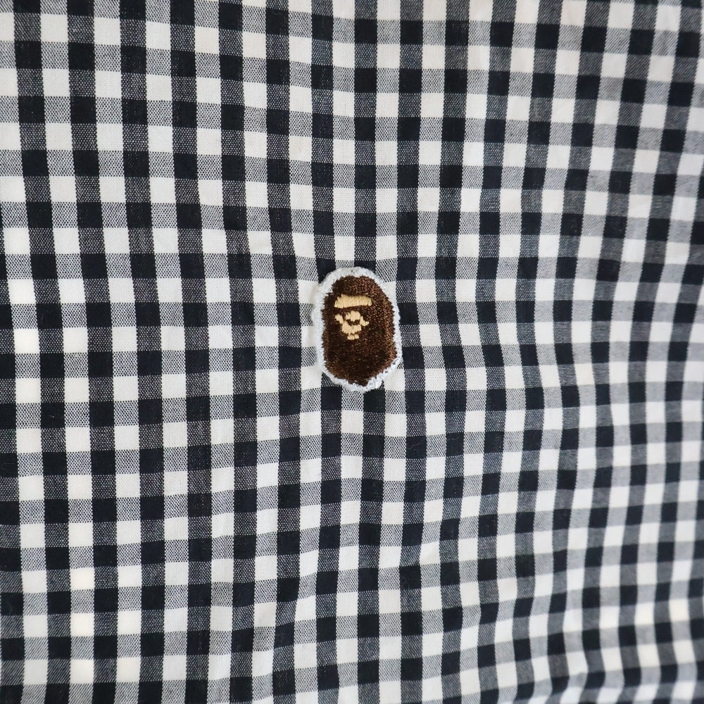 A BATHING APE(アベイシングエイプ) フロントロゴ コットン ギンガムチェック柄 半袖シャツ ブラック