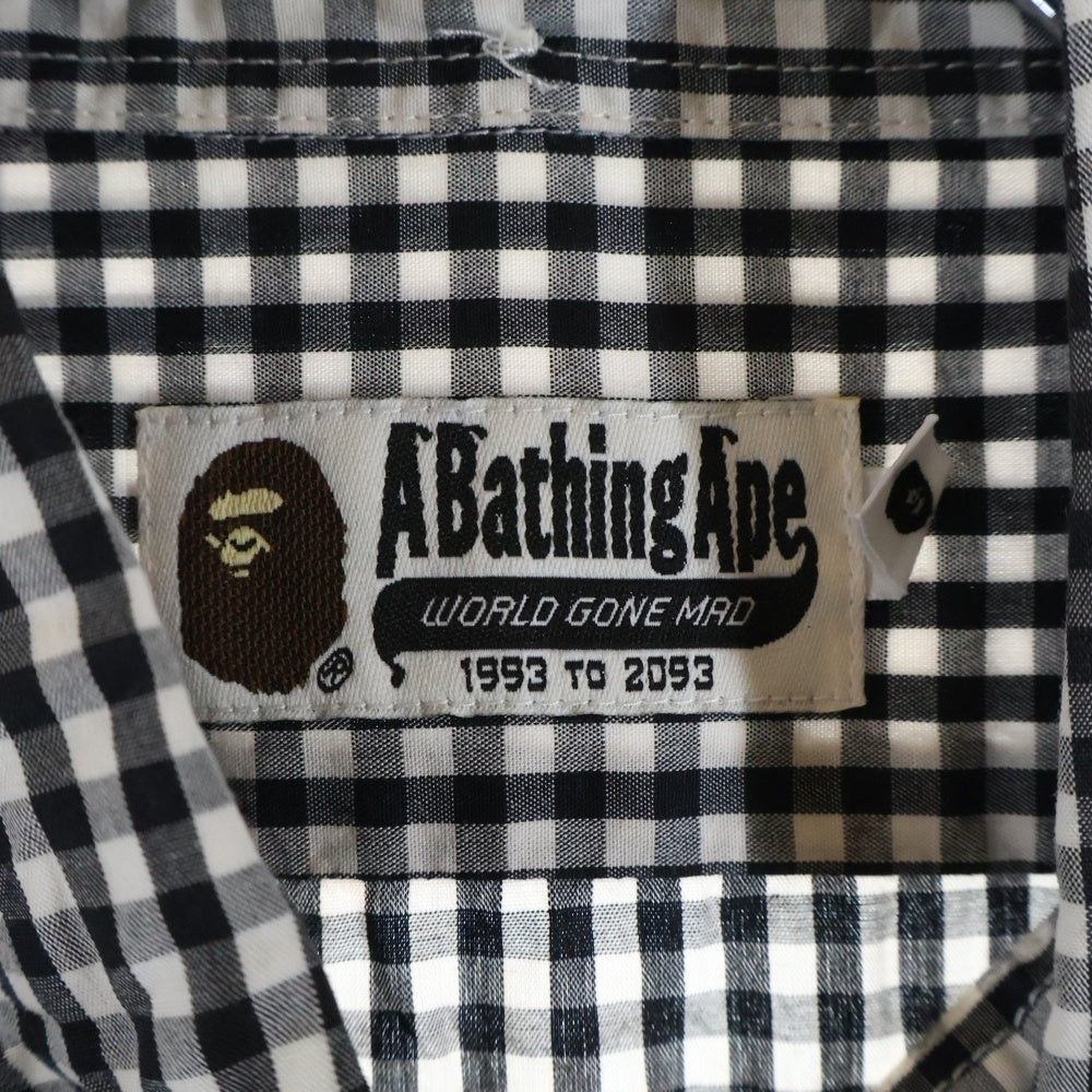 A BATHING APE(アベイシングエイプ) フロントロゴ コットン ギンガムチェック柄 半袖シャツ ブラック