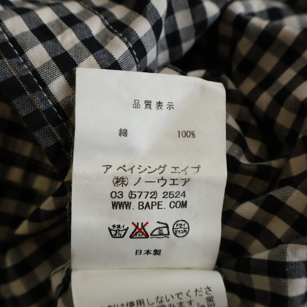 A BATHING APE(アベイシングエイプ) フロントロゴ コットン ギンガムチェック柄 半袖シャツ ブラック