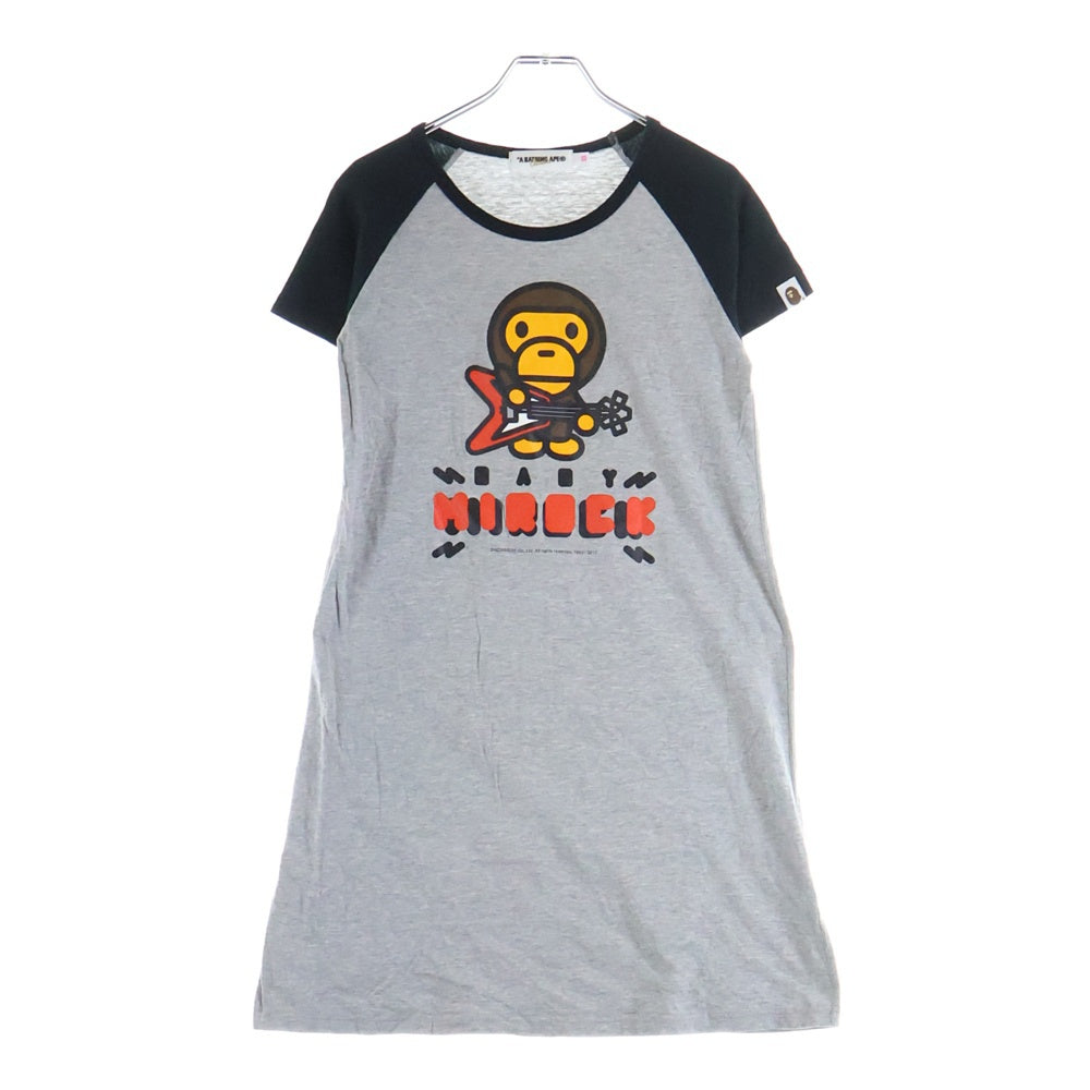 A BATHING APE(アベイシングエイプ) MILOCK 両面プリント ロング半袖Tシャツ カットソー ブラック/グレー レディース