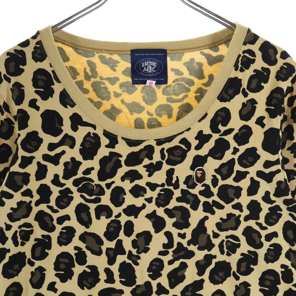 A BATHING APE(アベイシングエイプ) フロントロゴ レオパード柄 長袖Tシャツ カットソー ベージュ レディース 1860-211-506