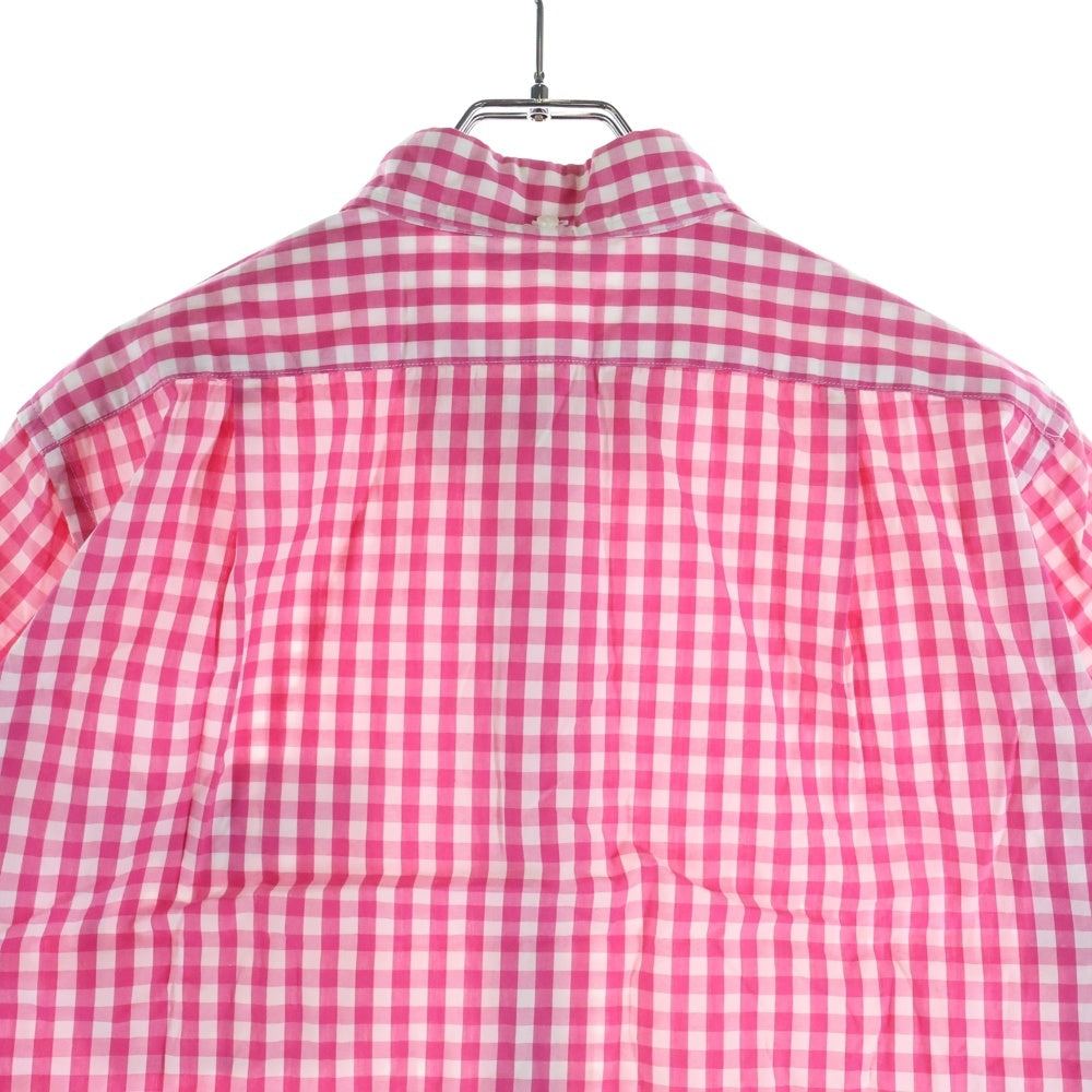 A BATHING APE(アベイシングエイプ) フロントロゴ コットン ギンガムチェック柄 半袖シャツ ピンク