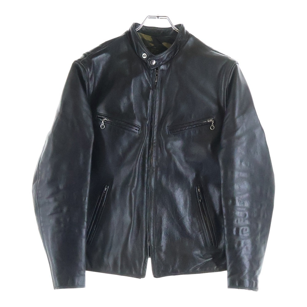 A BATHING APE(アベイシングエイプ) ×Schott ショット 裏地カモ柄 レザーシングル ライダースジャケット ブラック