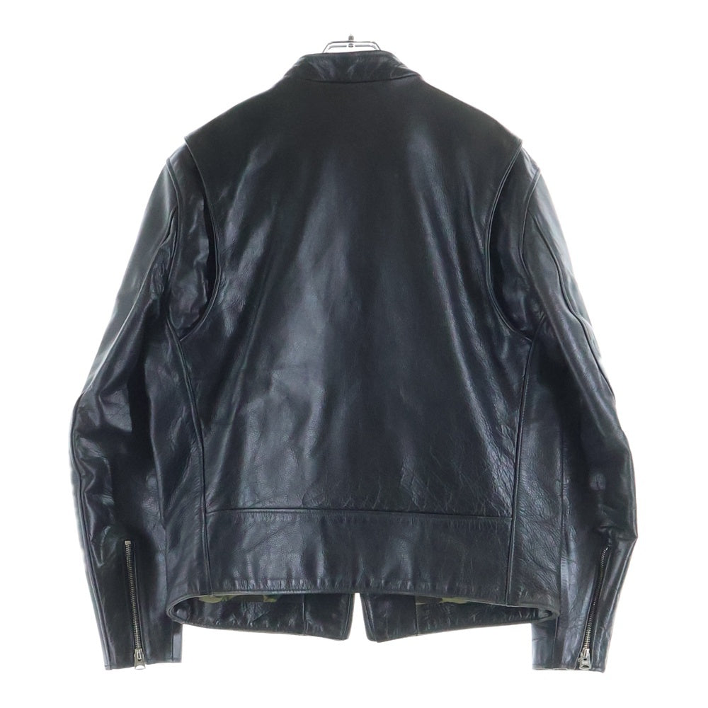 A BATHING APE(アベイシングエイプ) ×Schott ショット 裏地カモ柄 レザーシングル ライダースジャケット ブラック