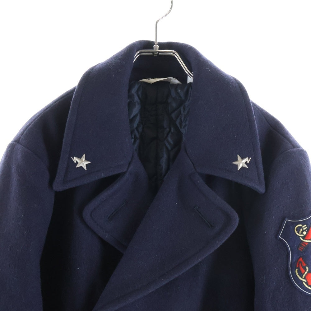 A BATHING APE(アベイシングエイプ) ウール 袖ワッペン Pコート ネイビー