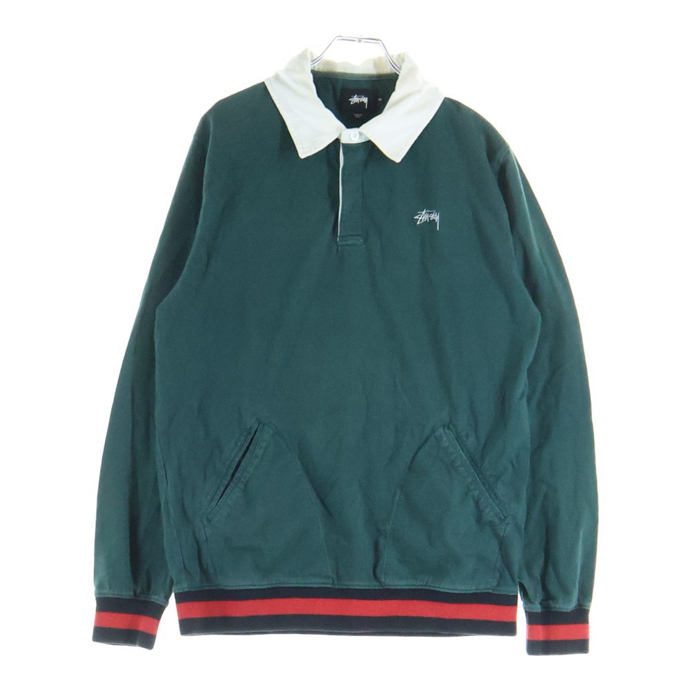 STUSSY(ステューシー) Long Sleeve Polo Shirt 長袖ポロシャツ ラガーシャツ グリーン/レッド/ホワイト/ブラック