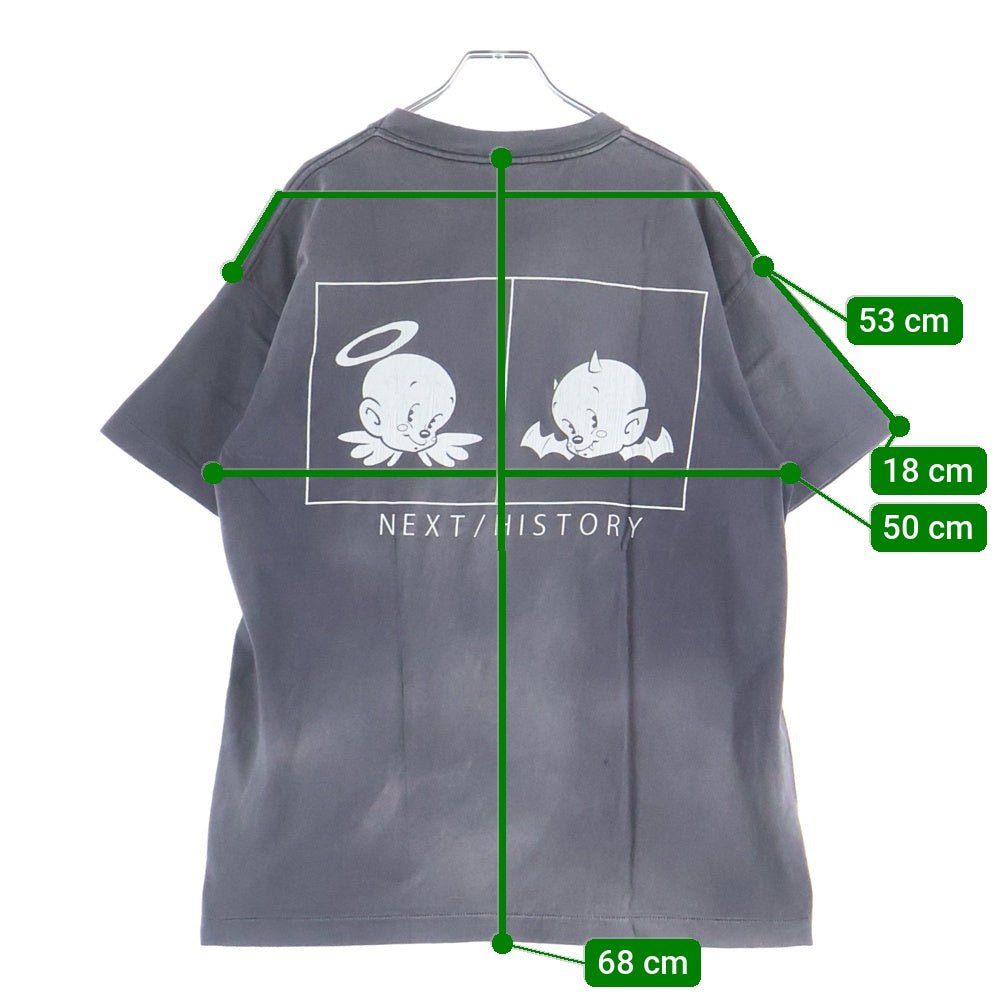 SAINT MICHAEL(セントマイケル) 24SS ヴィンテージ加工 Baaプリン 半袖トTシャツ カットソー ブラック SM-YS8-0000-005